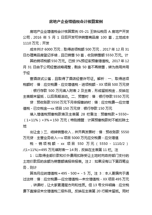 房地产企业增值税会计核算案例