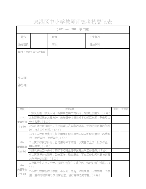 中小学教师师德考核登记表