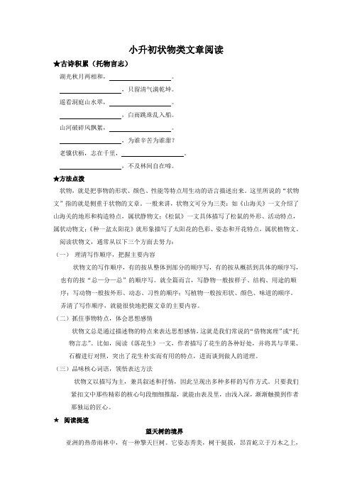 部编版语文六年级下册小升初状物类文章阅读试题(无答案)