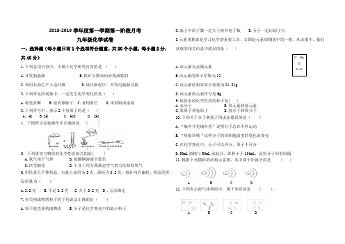 2018-2019学年度九年级第一阶段化学试卷