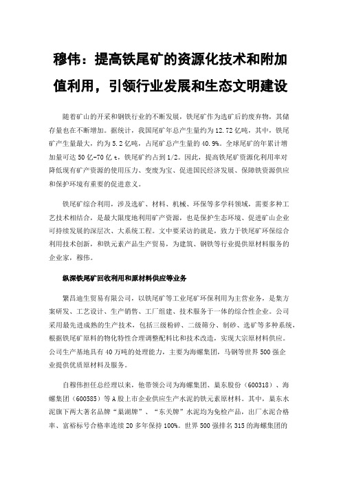 穆伟：提高铁尾矿的资源化技术和附加值利用，引领行业发展和生态文明建设