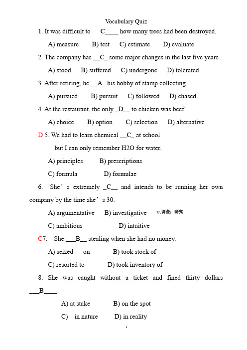 新编大学英语3的选择题练习2  Key.doc