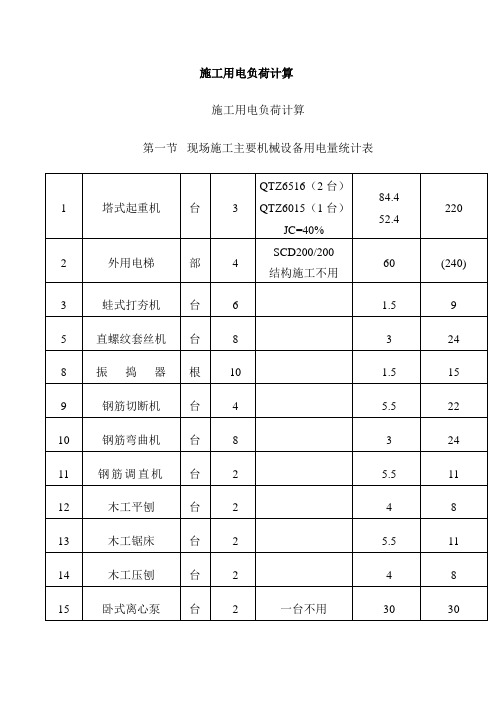 施工用电负荷计算