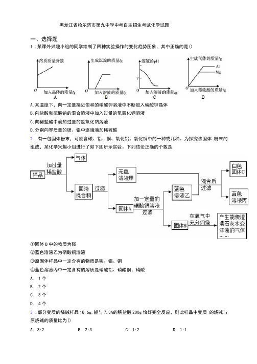 黑龙江省哈尔滨市第九中学中考自主招生考试化学试题