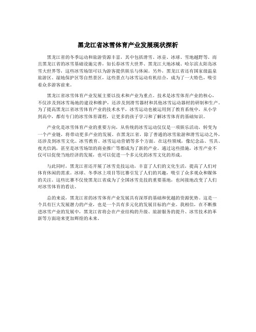 黑龙江省冰雪体育产业发展现状探析