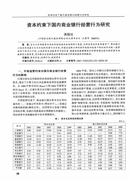 资本约束下国内商业银行经营行为研究