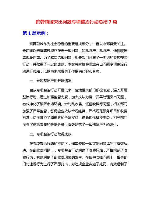 殡葬领域突出问题专项整治行动总结7篇