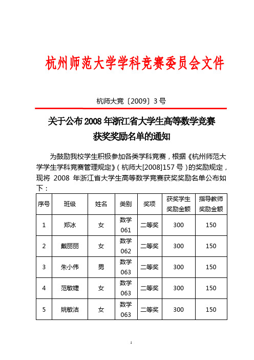 杭州师范大学学科竞赛委员会文件