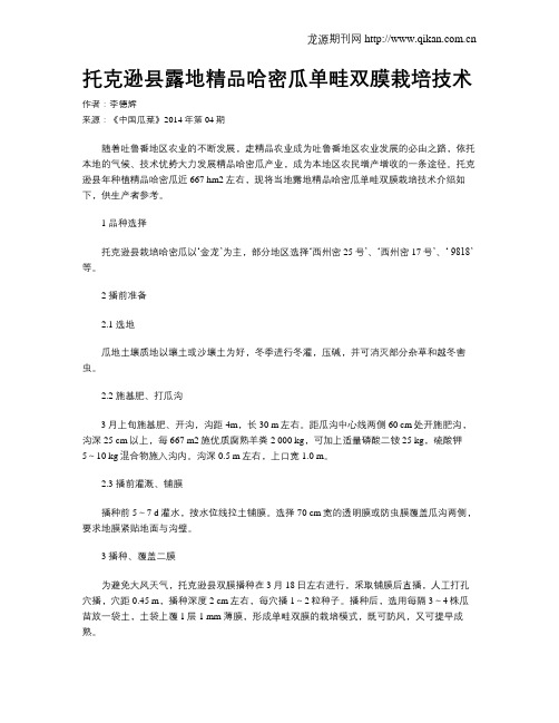 托克逊县露地精品哈密瓜单畦双膜栽培技术