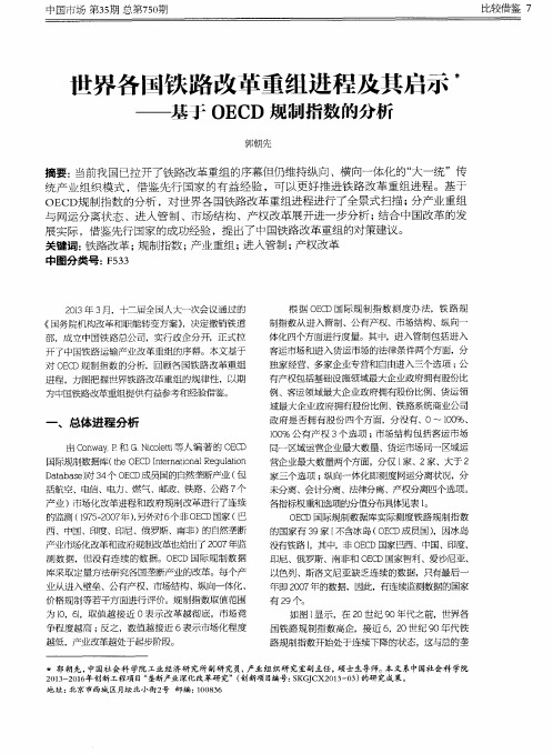 世界各国铁路改革重组进程及其启示——基于OECD规制指数的分析