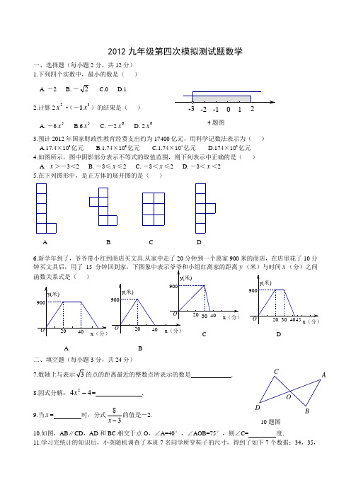 2012九年级第四次模拟测数学试题