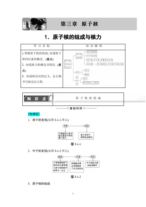 物理选修3-5 第3章 1 原子核的组成与核力