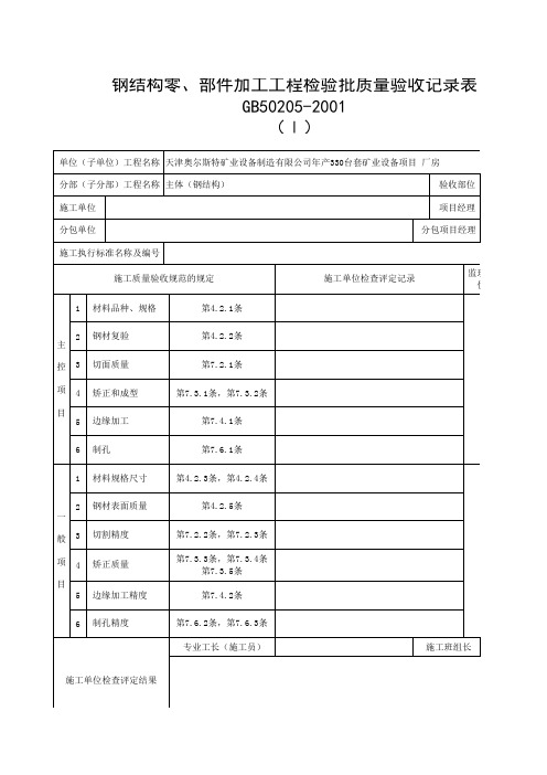 津资JYP2-24_钢结构零、部件加工工程检验批质量验收记录(Ⅰ)-1