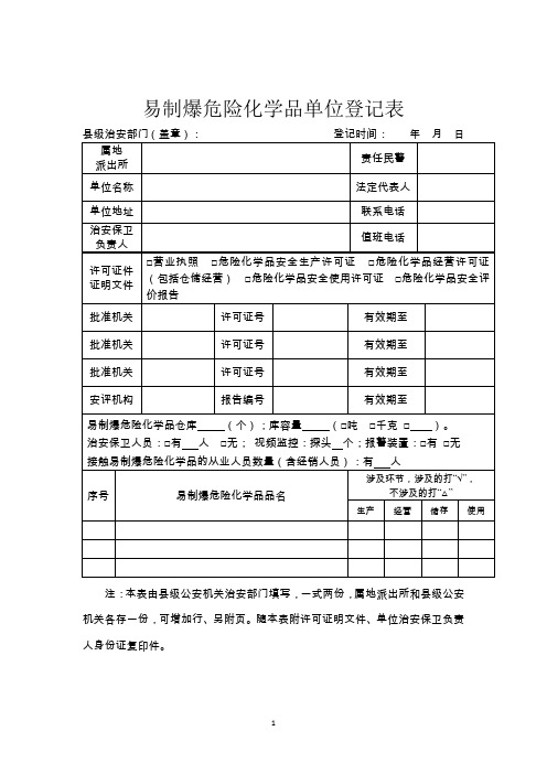 易制爆危险化学品单位登记表