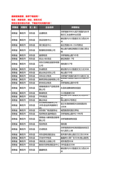 新版湖南省衡阳市祁东县托运企业公司商家户名录单联系方式地址大全34家