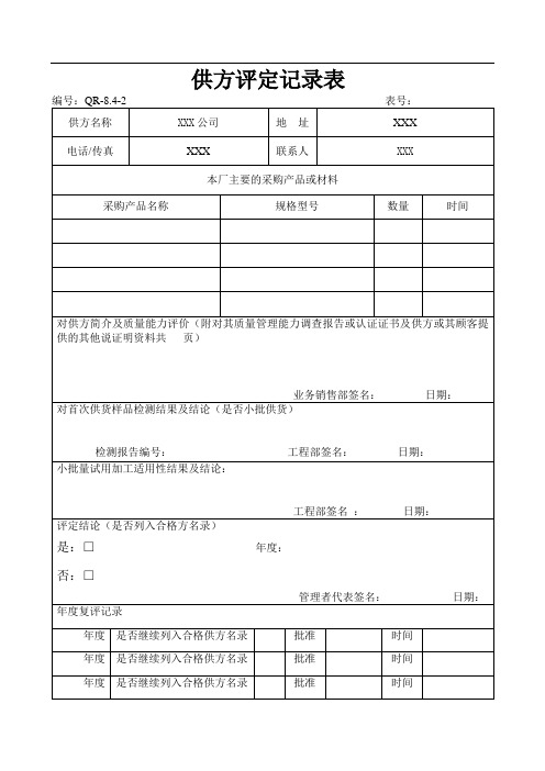 合格供方评定记录表-范文