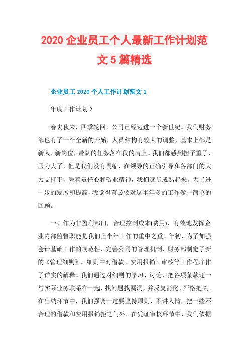 2020企业员工个人最新工作计划范文5篇精选