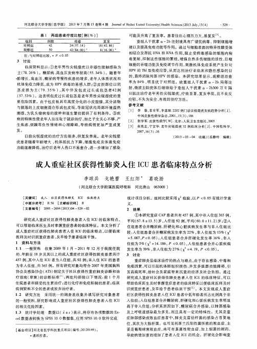 成人重症社区获得性肺炎入住ICU患者临床特点分析