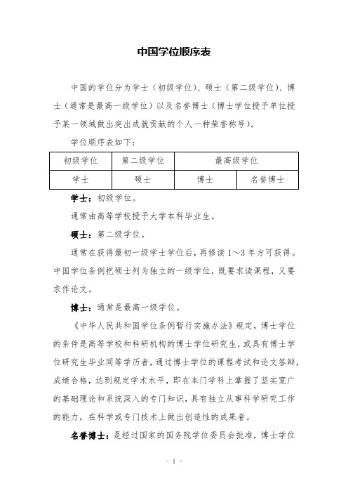 中国学位顺序表