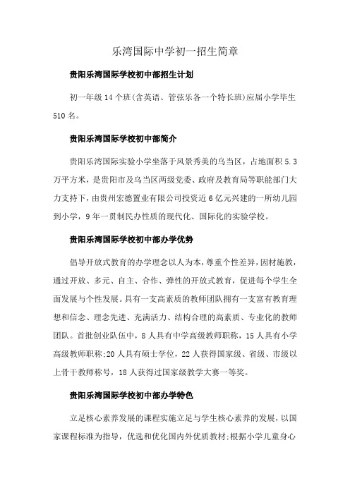 乐湾国际中学初一招生简章