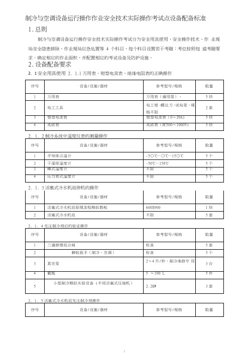 制冷与空调设备运行操作作业安全技术实际操作考试点设备配备标准