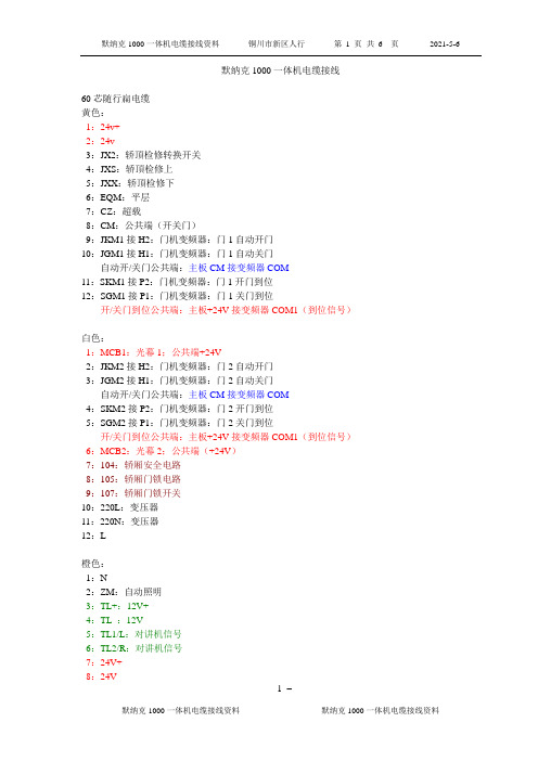 西屋XWHJ货梯控制系统(默纳克1000一体机)电缆接线资料