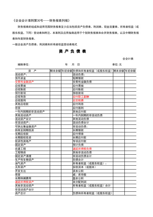 财务报表标准格式_完整版