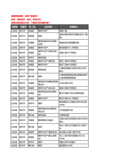 新版山东省滨州市德邦企业公司商家户名录单联系方式地址大全27家