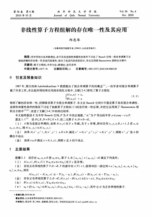 非线性算子方程组解的存在唯一性及其应用