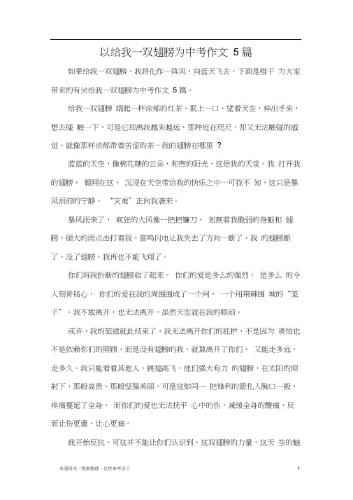 以给我一双翅膀为中考作文5篇