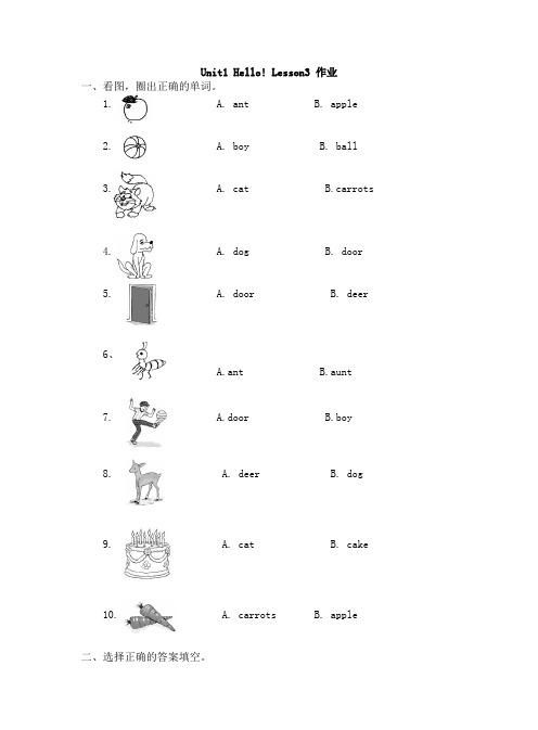 三年级上册英语同步练习-Unit1 Hello! Lesson 3(含答案)｜北师大版(三起)