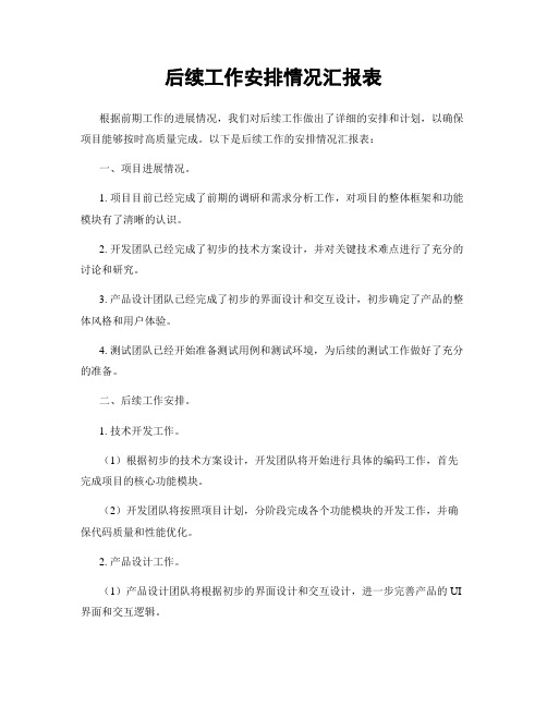 后续工作安排情况汇报表