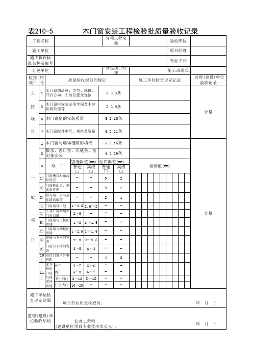 木门窗安装检验批