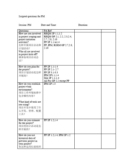 CMMI ML3 最新访谈问题集 PM(项目经理)