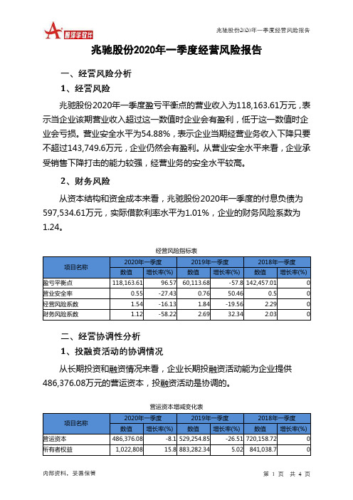 兆驰股份2020年一季度经营风险报告