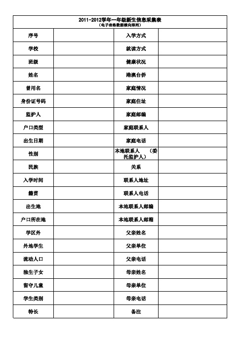 一年级新生采集表