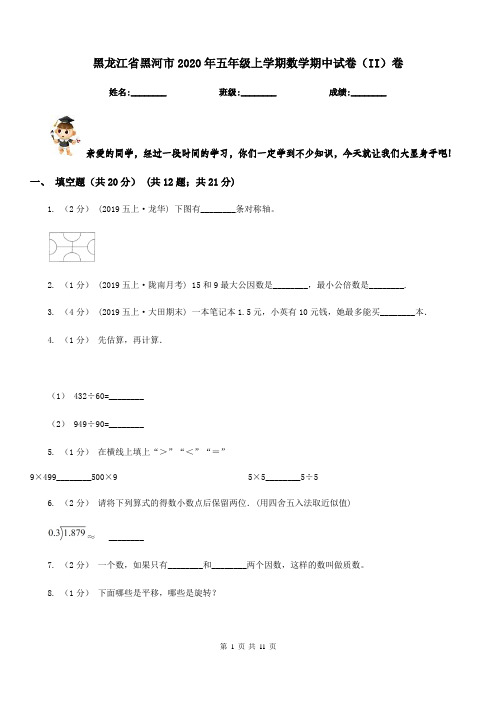 黑龙江省黑河市2020年五年级上学期数学期中试卷(II)卷