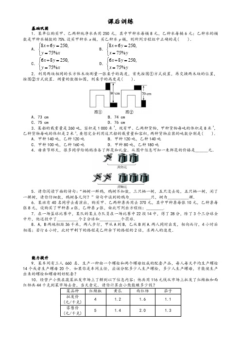 沪科版七年级上册二元一次方程应用题专项训练