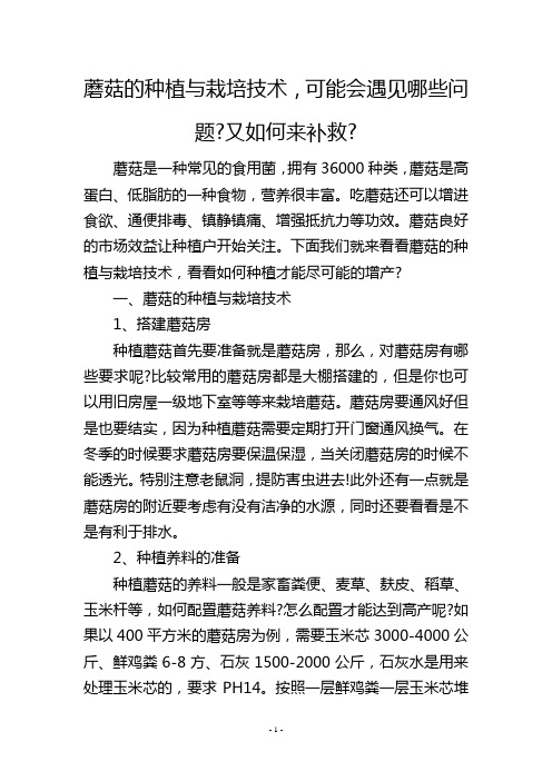 蘑菇的种植与栽培技术,可能会遇见哪些问题-又如何来补救-