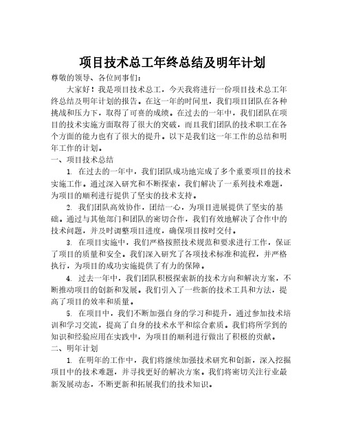 项目技术总工年终总结及明年计划