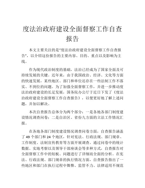 度法治政府建设全面督察工作自查报告