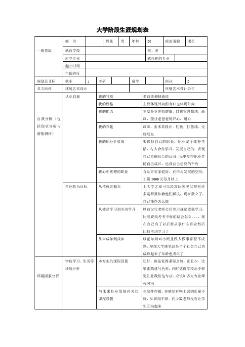 大学生职业生涯规划表wfsdf