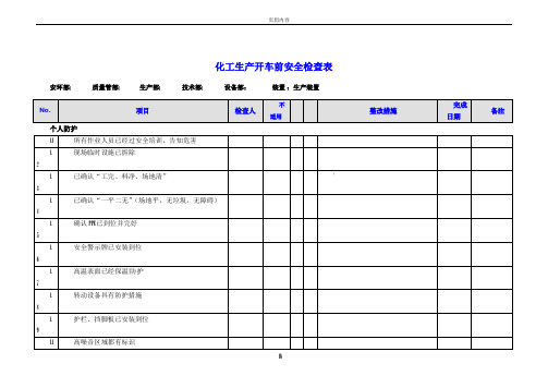 化工生产开车前安全检查表55193