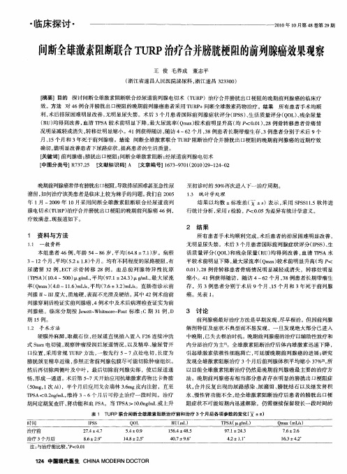 间断全雄激素阻断联合TURP治疗合并膀胱梗阻的前列腺癌效果观察