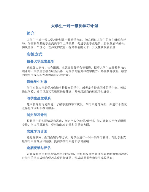 大学生一对一帮扶学习计划