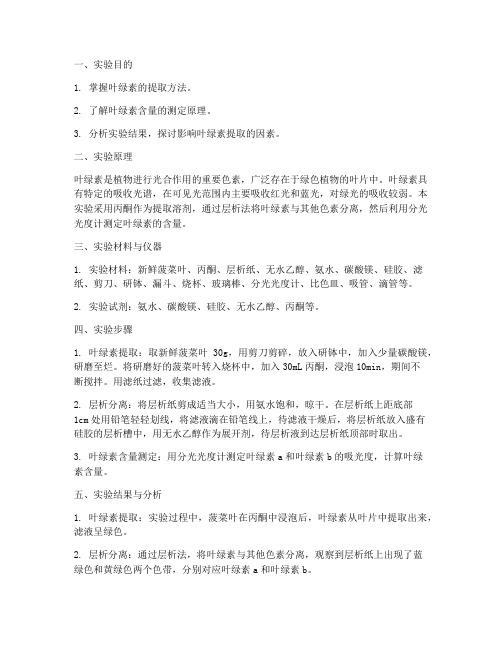 叶绿素实验报告结果