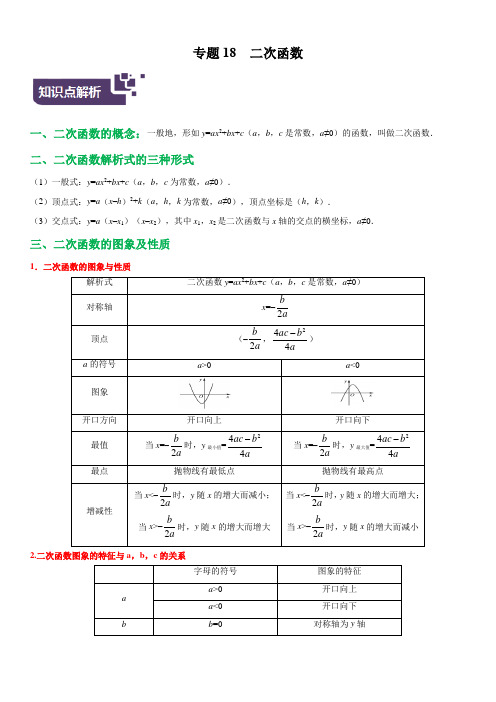 专题18  二次函数(学案)