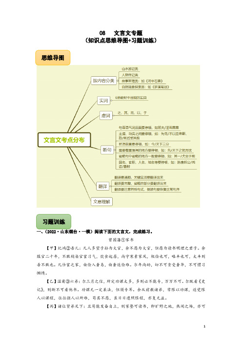 08 文言文专题(知识点思维导图+习题训练)-备战2023年中考语文冲刺专题系列02(解析版)