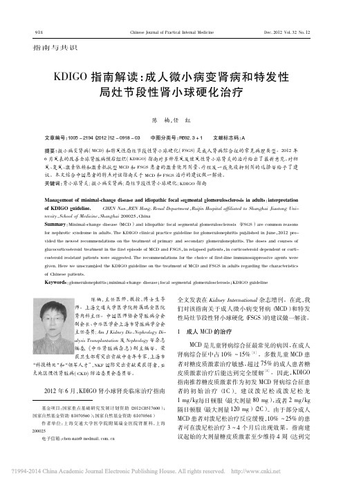 KDIGO指南解读-成人微小病变和特发性局灶节段性肾小球硬化治疗