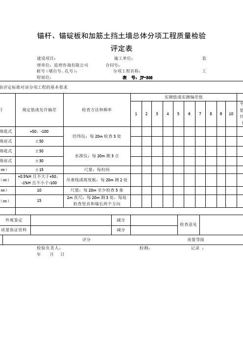 【工程文档】锚杆、锚碇板和加筋土挡土墙总体分项工程质量检验